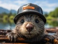 Cute sea otter ranger with Canon camera Royalty Free Stock Photo