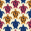 Cute sea turtle hand drawn vector illustration. Colorful ocean animal seamless pattern for kids. Royalty Free Stock Photo