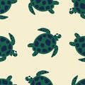 Cute sea turtle hand drawn vector illustration. Funny ocean animal seamless pattern for kids. Royalty Free Stock Photo