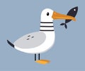 Cute Seagull as Arctic Animal Holding Fish with Its Bill Vector Illustration