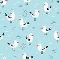 Cute seagulls, Marine seamless pattern