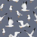 Cute seagulls pattern. Seamless marine vector illustration with flying birds