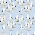 Cute seagulls seamless pattern on light blue background