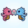 cute seahorse animal couple characters