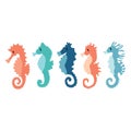 Cute seahorse group cartoon vector illustration motif set. Hand drawn isolated ocean animals elements clipart for nautical Royalty Free Stock Photo