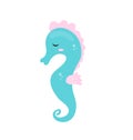 Cute seahorse icon, flat, cartoon style. Isolated on white background. Vector illustration.