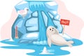 Cute seal and polar gull on glacier ask for help. Animals during global warming, climate change Royalty Free Stock Photo