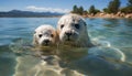 Cute seal pup looking at camera underwater generated by AI