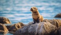 A cute seal sitting on a rock, looking at the camera generated by AI