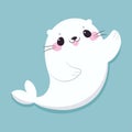 Cute Seal with White Fur Waving Fin and Smiling on Blue Background Vector Illustration Royalty Free Stock Photo