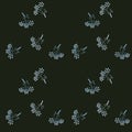 Cute seamless abstract floral pattern with little umbrella flowers isolated on black background in vector