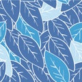 Seamless abstract winter leaf background. Blue colors.