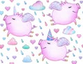 Cute seamless baby pattern, funny piglets.