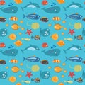 Cute seamless background with tropical underwater animals