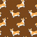 Cute seamless background with winking cartoon dog welsh corgi