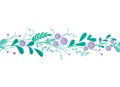 Cute seamless border with hand-drawn floral elements and branches. Stylish simple design. Vector illustration.