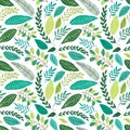 Cute seamless botanical pattern with hand drawn green leaves