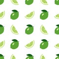 Cute seamless bright pattern of citrus fruits on a white background. Print with whole lime, slices and leaves. A set of Royalty Free Stock Photo