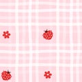 Cute seamless checkered pattern with ladybug and flowers. Vector Pastel background. Valentines day and love Royalty Free Stock Photo