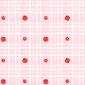 Cute seamless checkered pattern with ladybug and flowers. Vector Pastel background. Valentines day and love Royalty Free Stock Photo