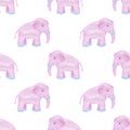 Cute seamless children`s pattern with cartoon elephants. Pink ma