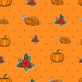 Cute seamless Country Fall patterns for Wallpapers and Wall Design With Pumpkins, Chickens, and Cherrys