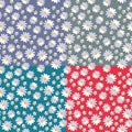 Cute seamless floral pattern with daisies and yarrow flowers on different bright backgrounds