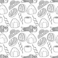 Cute seamless hand drawn ink line japanese elements iconic thing pattern