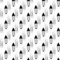 Cute seamless hand drawn pattern with doodle houses in line art style Royalty Free Stock Photo