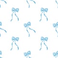 Cute seamless hand drawn watercolor blue bow ribbon pattern Royalty Free Stock Photo
