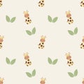 Cute seamless hand drawn watercolor giraffe and leaves pattern Royalty Free Stock Photo