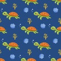 Cute seamless marine pattern with baby turtles swimming under water Royalty Free Stock Photo