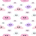 Cute seamless paattern of pastel clouds with smiley emoticons