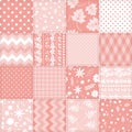 Cute seamless patchwork pattern in pastel colors. Stitched square patches with floral and geometric ornaments