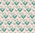 Cute seamless pattern with abstract pink and blue hand draw doodle hearts. Sweet vector background in pastel colors. Backdrop for