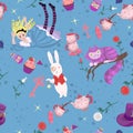 Cute seamless pattern Alice in wonderland. Vector graphics