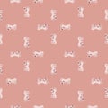 Cute seamless pattern in animal style with pets bone toys ornament. Pink pastel background. Cartoon design