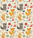 Cute seamless pattern with animals and flowers Royalty Free Stock Photo
