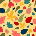 A cute seamless pattern with autumn leaves. A flat cartoon style elements Royalty Free Stock Photo