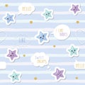 Cute seamless pattern background with cartoon kawaii stars and speech bubbles. For little boys babies clothes, pajamas Royalty Free Stock Photo