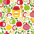 Cute seamless pattern background with symbols of Jewish New Year holiday Rosh Hashana, Shana Tova Royalty Free Stock Photo