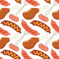 Cute seamless pattern with bavarian sausages isolated on white, octoberfest endless texture wallpaper