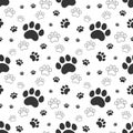 seamless pattern with pets paws print on white background Royalty Free Stock Photo