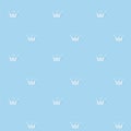 Cute seamless pattern. Blue royal vector background. Doodle crown with white dots. D