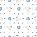 Cute seamless pattern with blue strawberries, cherry and leaves Royalty Free Stock Photo