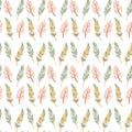 Cute seamless pattern in boho style. Colorful feathers background. Tribal feather cartoon illustration. Indian ethnic Royalty Free Stock Photo