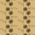Cute seamless pattern of brown flowers in doodle style on a light brown background