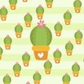 Cute seamless pattern with cactus and abstract elements. Trendy vector design