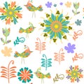 Cute vector seamless pattern with cartoon bird and