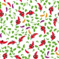 Cute seamless pattern with cartoon emoji Chili peppers Royalty Free Stock Photo